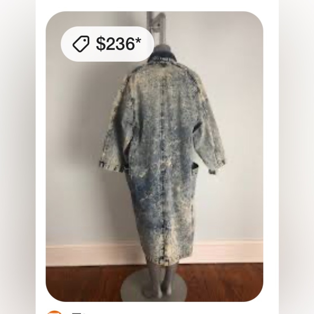 Vintage 80s Acid Wash Denim Duster Coat Denim coat Jean Coat Jean Jacket - Picture 10 of 13